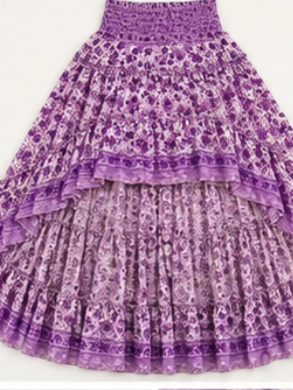 One of a kind 70% Silk Indian High Low Maxi Skirt Boho Ruffle Festival Western